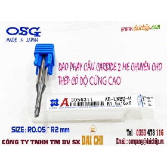 Dao Phay Cầu Carbide 2 Me Chuyên Cho Thép Cứng Cao OSG AE-LNBD-H 3056311