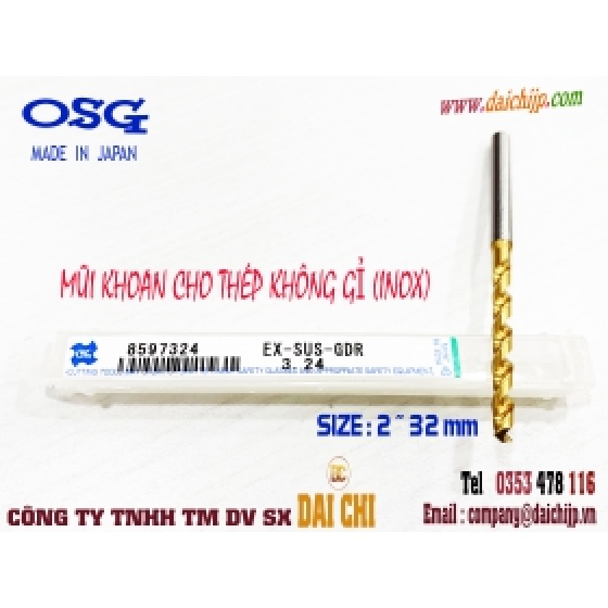 Mũi Khoan Cho Thép Không Gỉ (INOX) OSG EX-SUS-GDR Mã 8597324