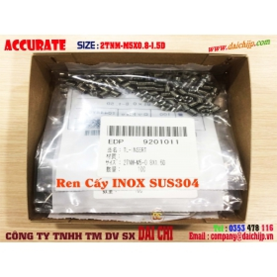 Ren Cấy INOX Hệ Mét Loại Không Lưỡi Accurate Tongueless Insert 2TNM-M5x0.8-1.5D